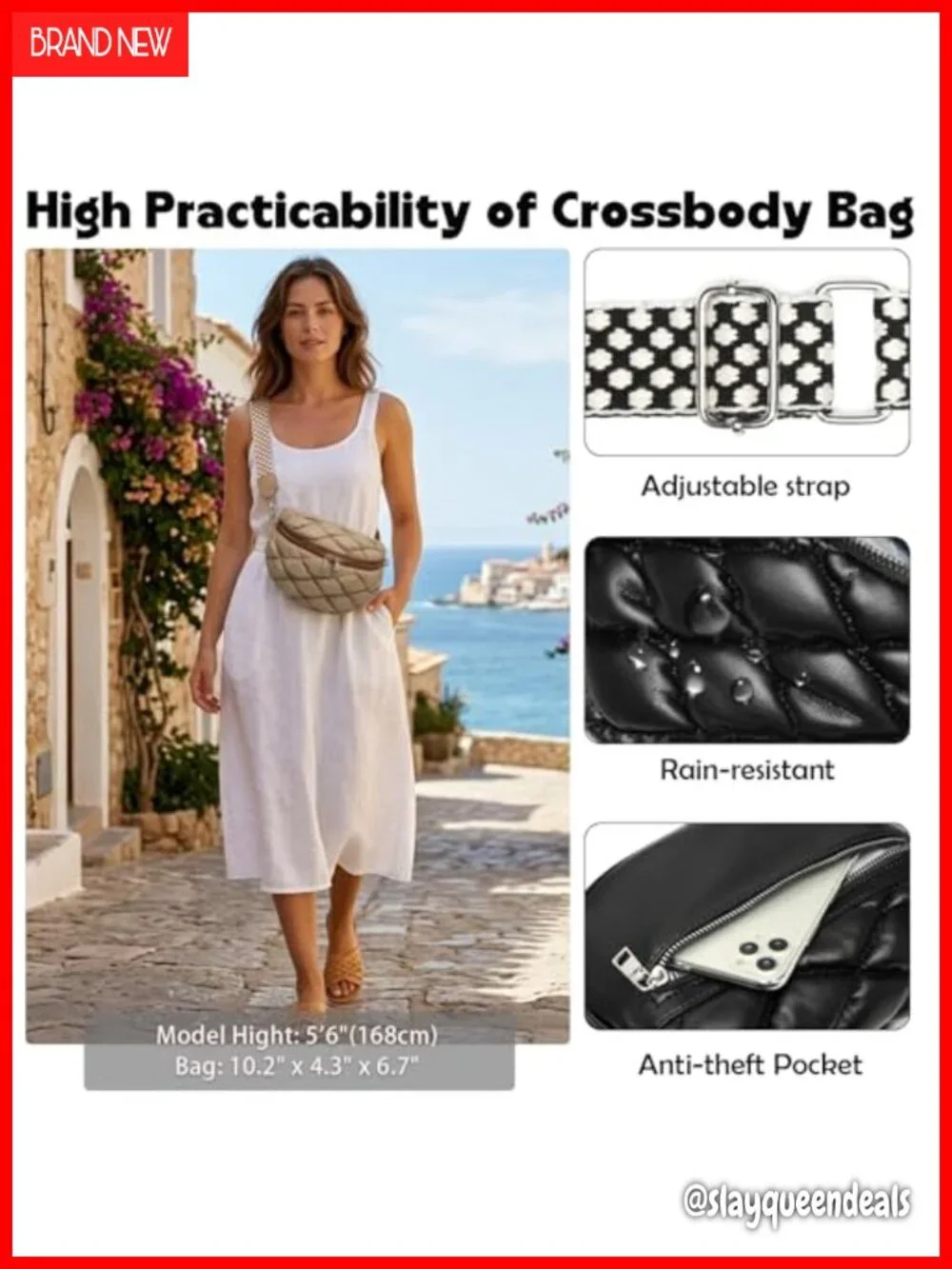 Crossbody Sling Bag Adjustable Strap Faux Leather Shoulder Purse